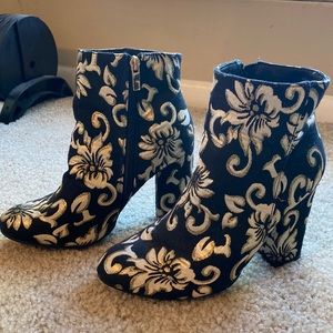 Black and gold flower booties